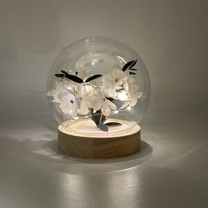 White Hydrange LED Glass Dome Home Decor